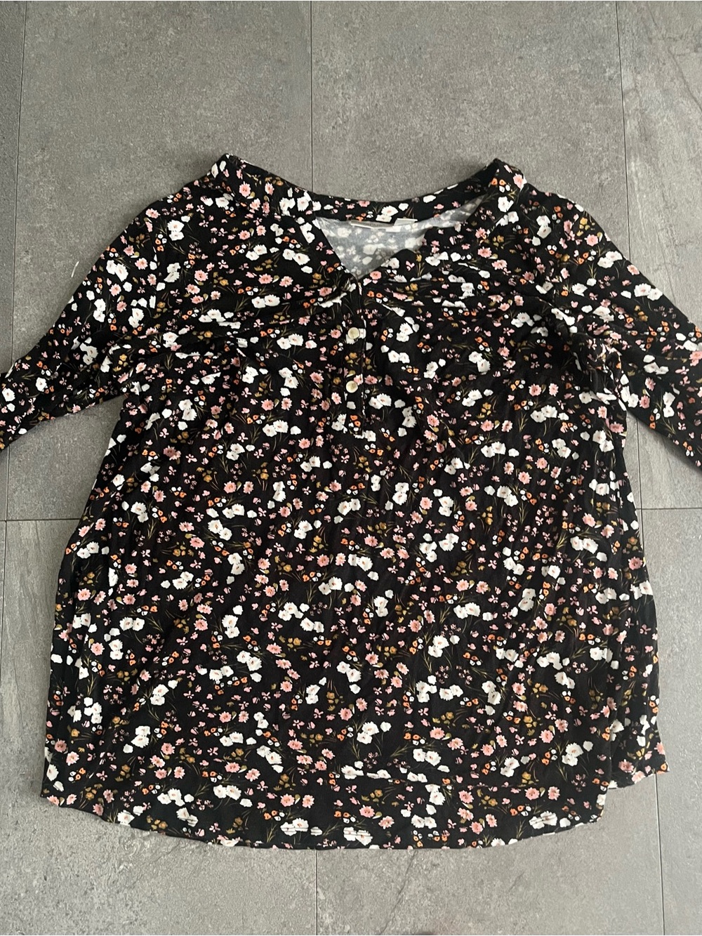Floral Print Women’s Blouse in Black with Pink and White Flowers
